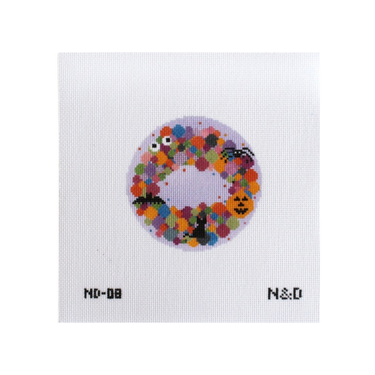 Colorful Spooky Wreath Ornament Needlepoint Canvas