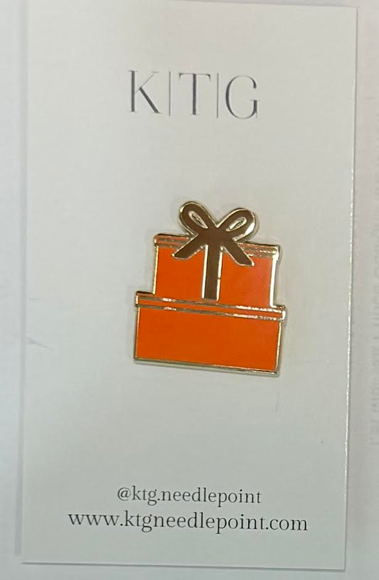 Orange Gift Box Needle Minder by KTG Needlepoint