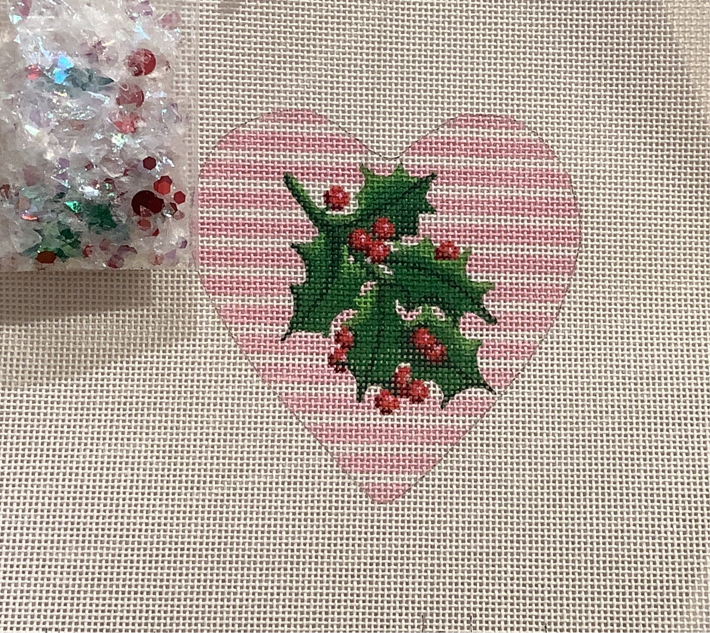 Mistletoe with Stripes Heart Shaped Snow Globe by Kate Dickerson