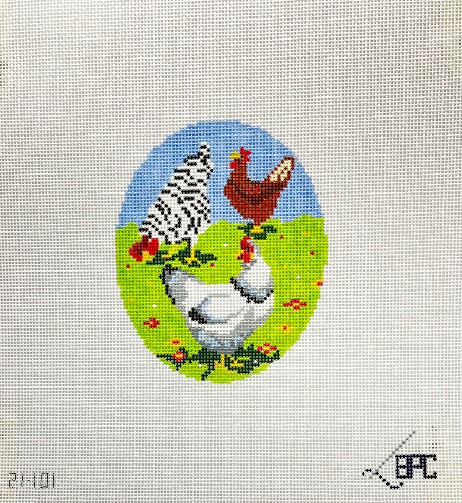 Three Hens Oval by Blueberry Point Canvas