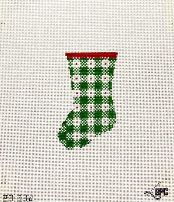 Micro Green Gingham Stocking by Blueberry Point Canvas