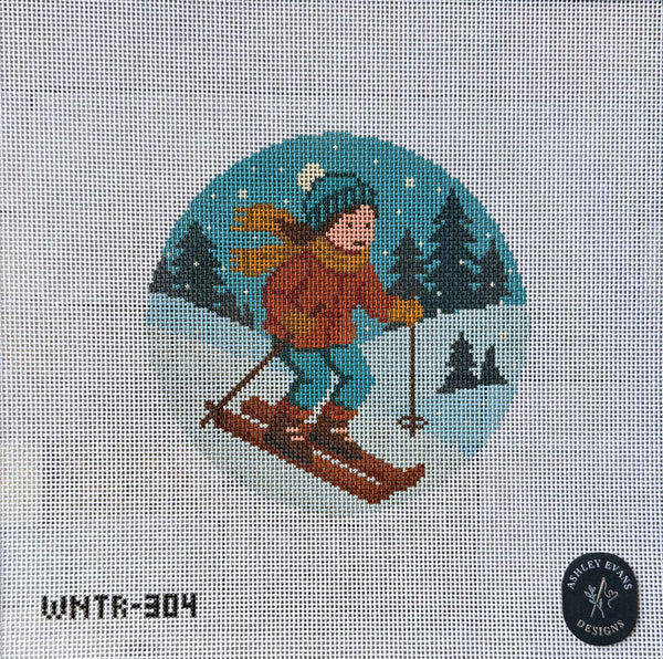 Après Ski – Hand Painted Winter Skier Needlepoint Canvas