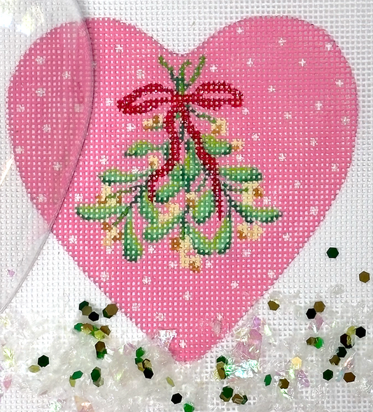 Mistletoe with Snowflakes Heart Shaped Snow Globe Ornament by Kate Dickerson