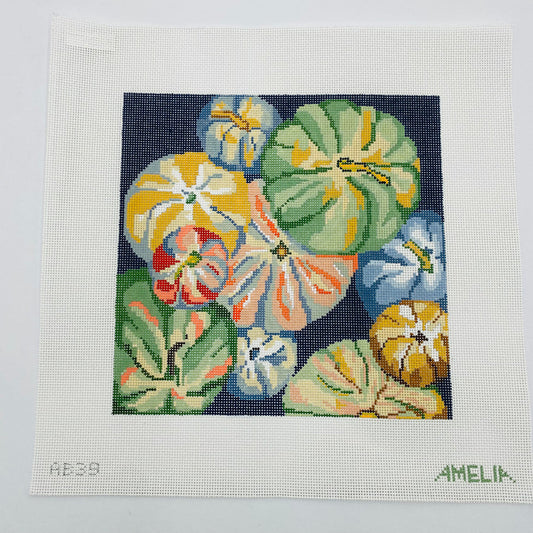 Tumbling Pumpkins Pillow by Amelia Bonds with Gingham Stitchery