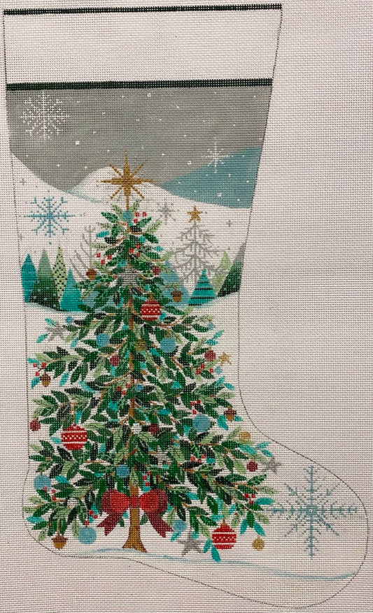 Teal Christmas Tree with Red Bow Stocking by Alice Peterson