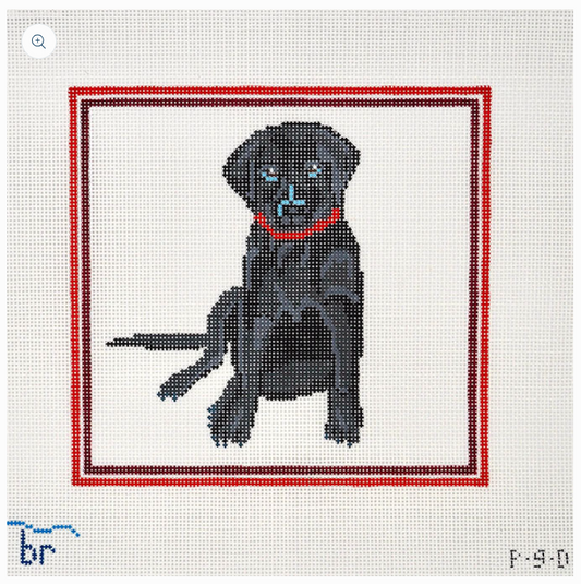 Black Lab - red frame by Blue Ridge Stitchery