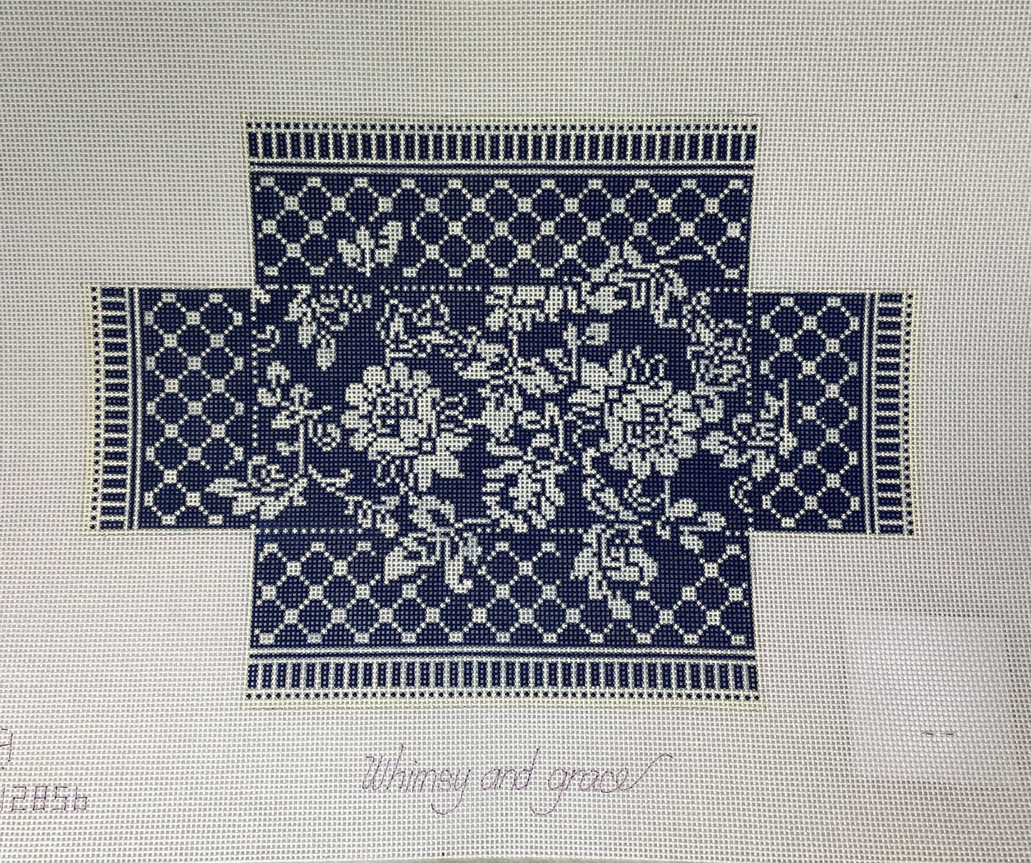 W- 13 Count Navy Damask Brick