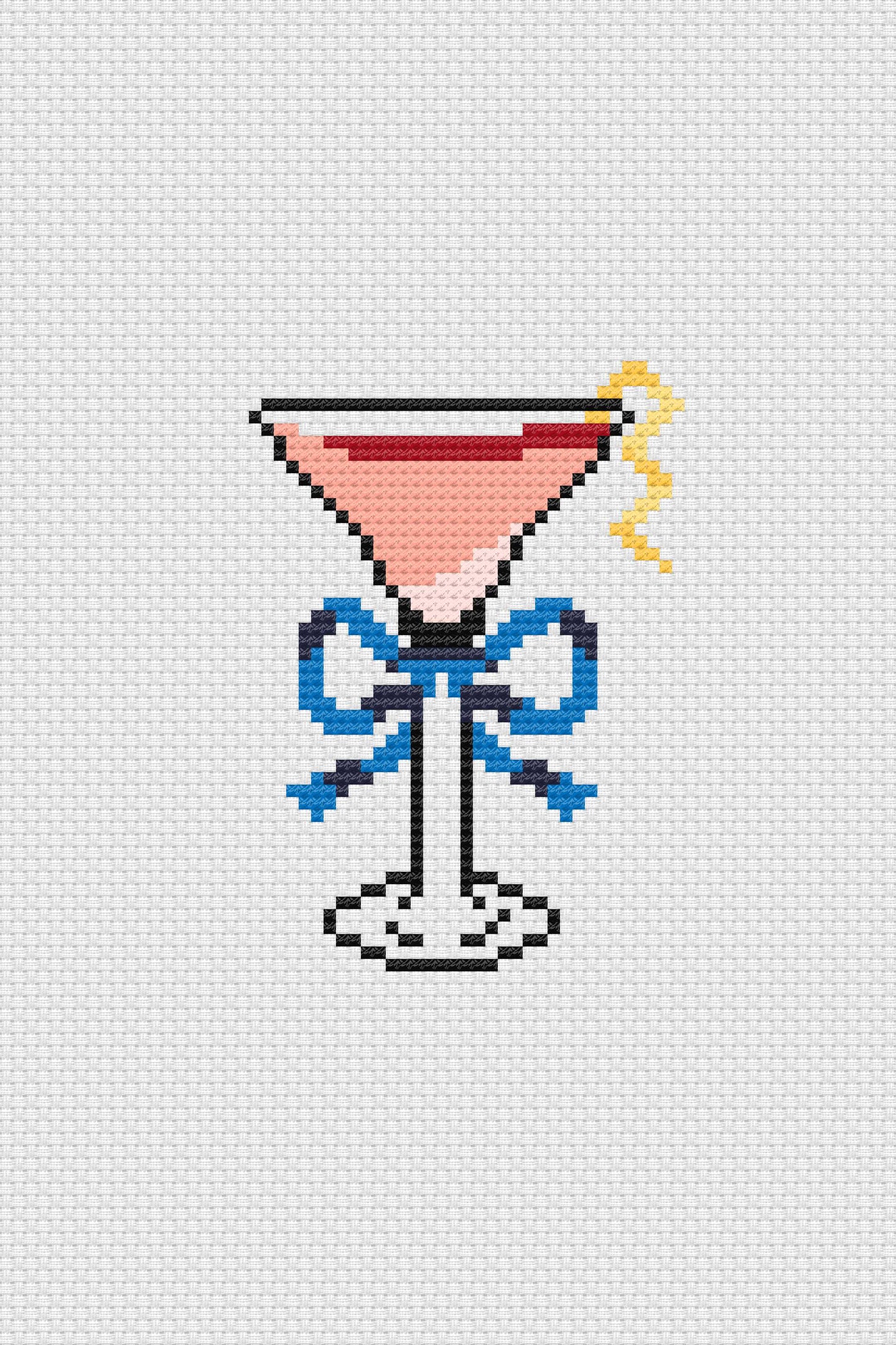 Needlepoint design of a "Cosmopolitin" in a glass on 18 mesh