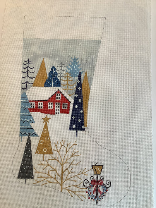 Blue & Gold Christmas Scene Stocking
