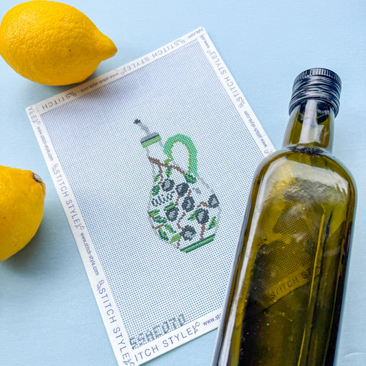 Olive Oil Pottery Needlepoint Canvas