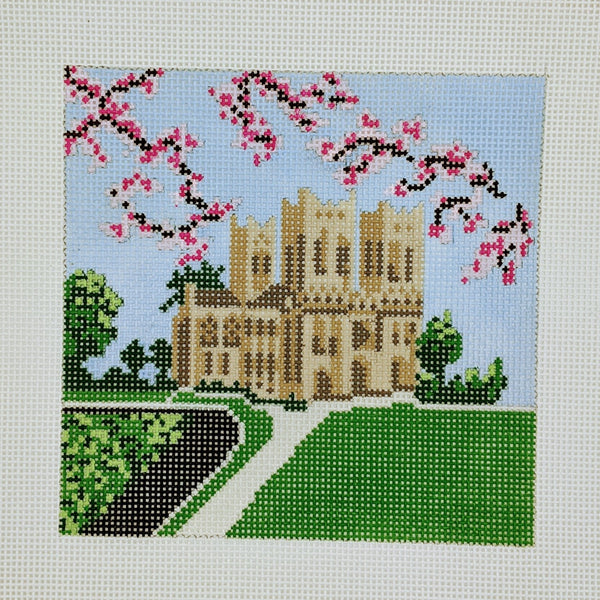 National Cathedral with Cherry Blossoms Pillow by Susan Battle