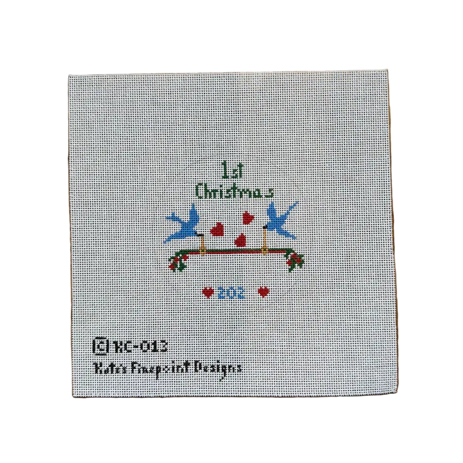 Baby's First Christmas Blue Birds 4" Round