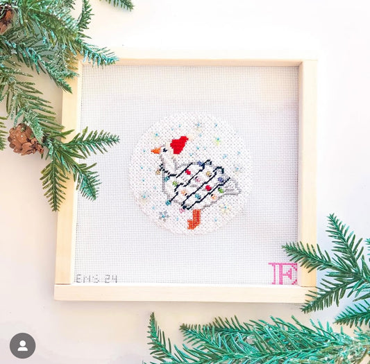 Goose tangled in Christmas Lights by Emily Needlepoint Stitches