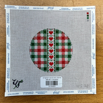 Gingham Round Ornament with Hearts