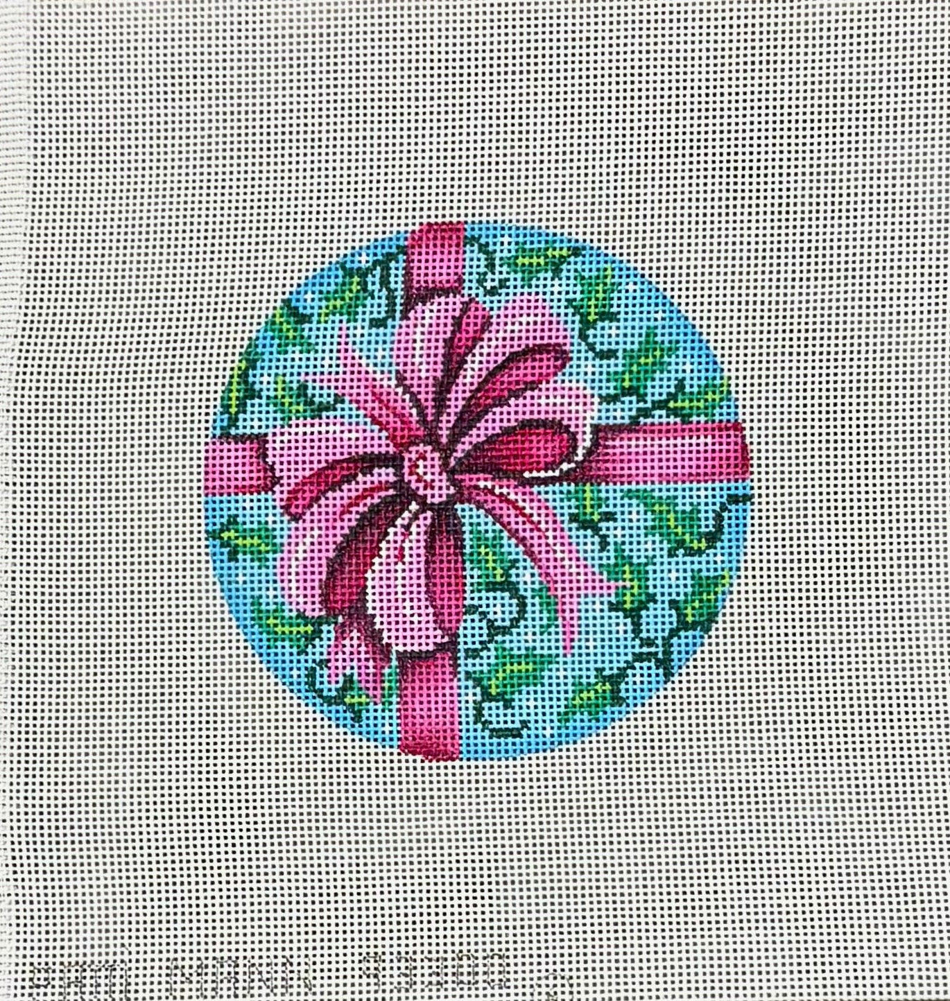 Pink Bow with Holly ornament by Patti Mann