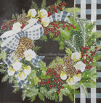 NT-PL02 Pillow: Gingham Bolls Wreath