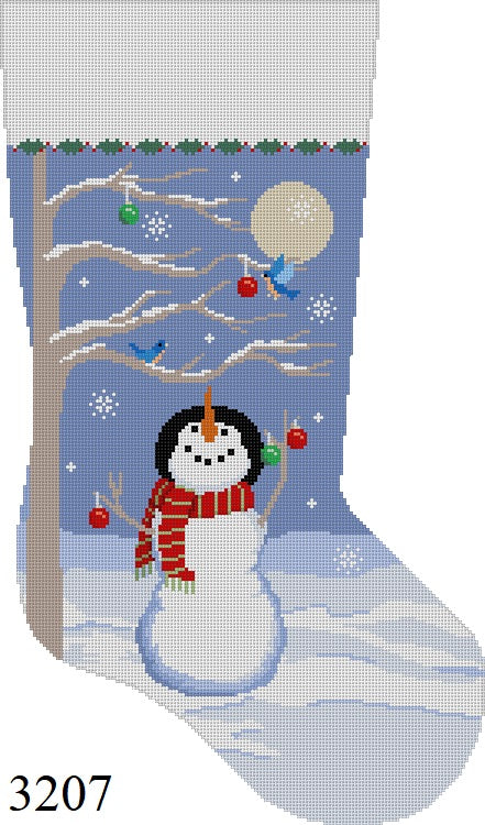 Moonlit Snowman Bird Tree Stocking by Susan Roberts