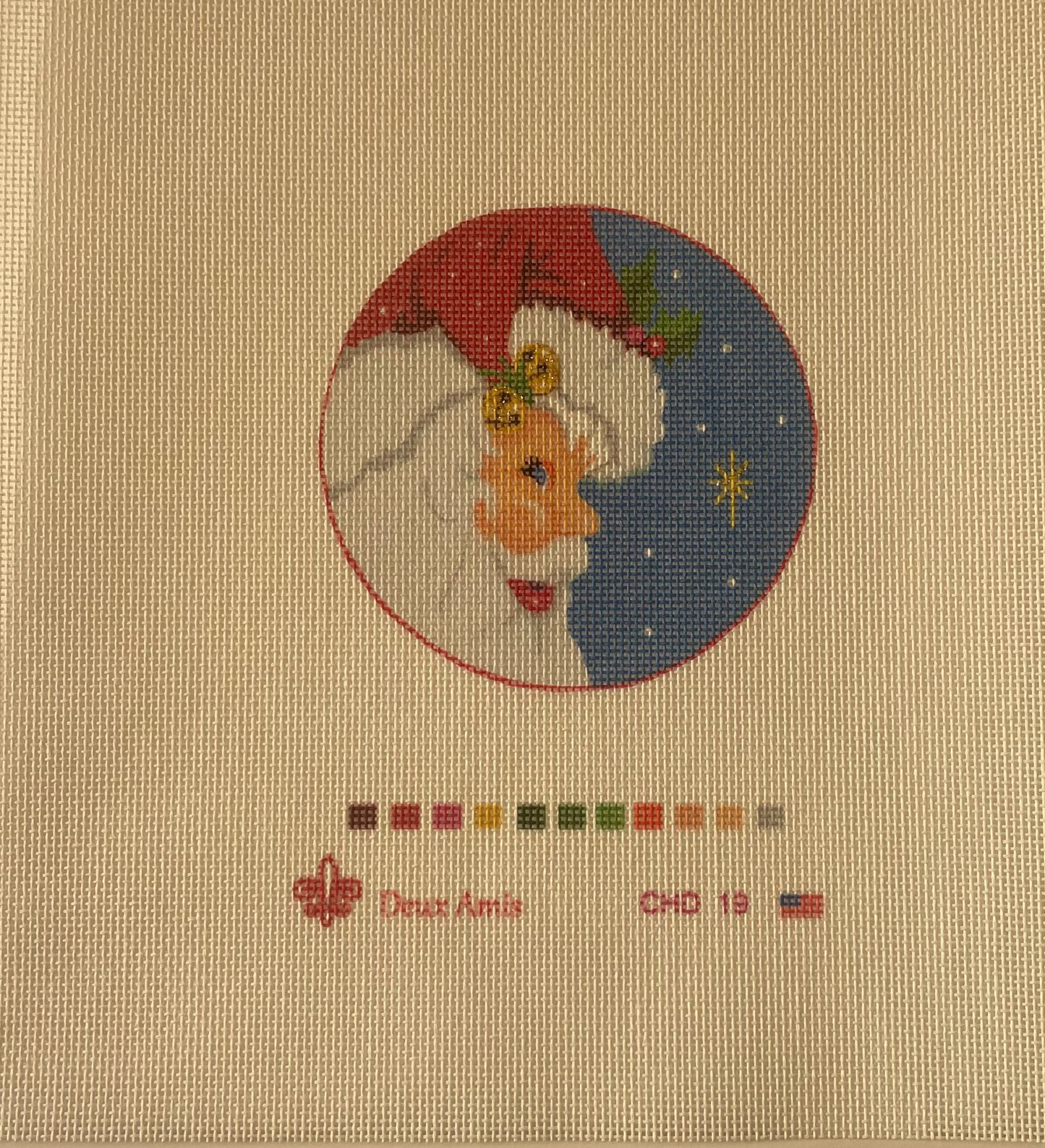 Santa Ornament by Deux Amis Needlepoint