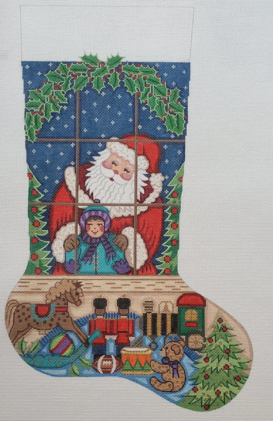 Santa and Boy in Window Stocking by Alexa Designs