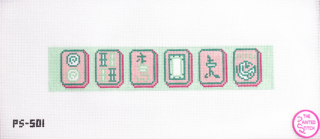 Mahjong Key Fob: Pink & Green by Painted Stitch