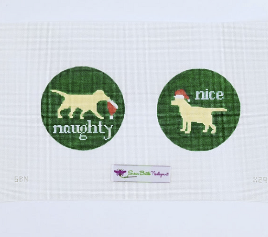Naughty/Nice Yellow Labs by Susan Battle Needlepoint