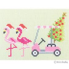 Palm Beach Christmas Golf Cart with Flamingos