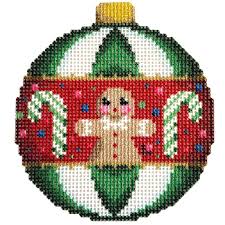 Gingerbread/Green Stripes Ball Ornament