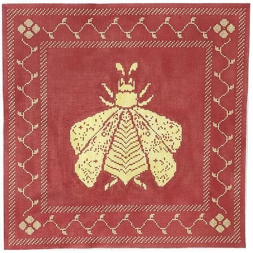 W- N's Bee 10 1/2 Square Pillow- Coral and Butter
