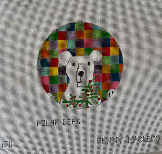 Polar Bear with Rainbow Checked background by Penny Macleod