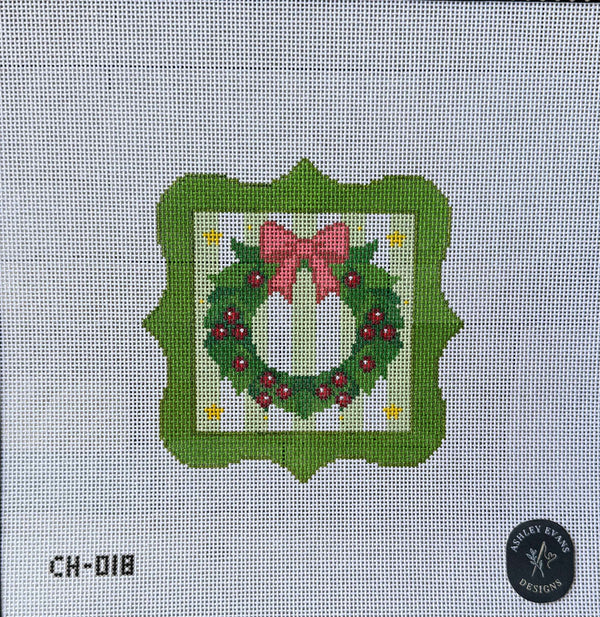 Christmas Wreath Ornament Hand-Painted Needlepoint Canvas | The Welcome Wreath