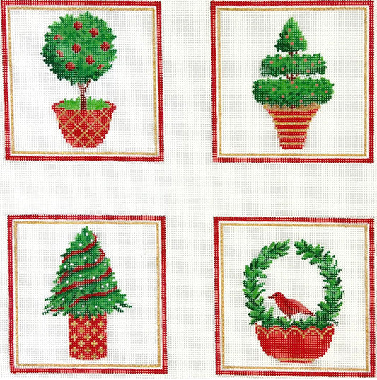CO4-44 Set of 4 Coasters Christmas Topiaries