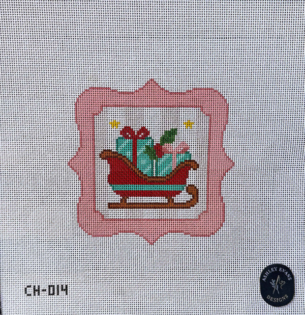 Christmas Sleigh Ornament Hand-Painted Needlepoint Canvas | Dashing Through the Stitches