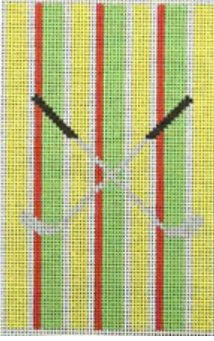 Yellow Red Green Stripe w/Golf Clubs 18 Mesh by Kristine Kingston