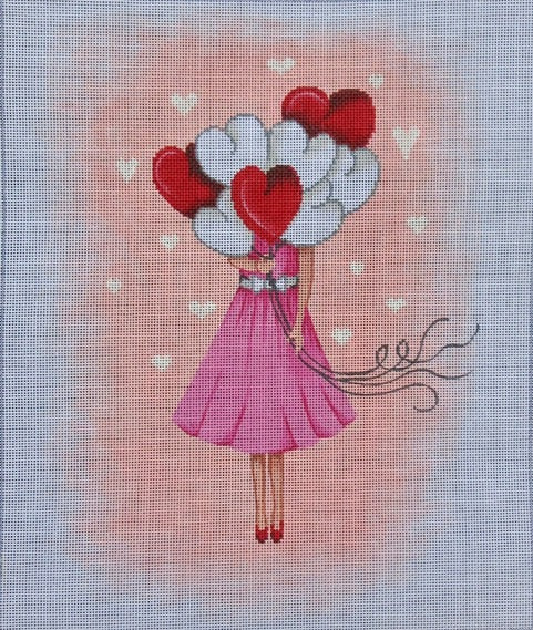 Girl with Heart Balloons by Patti Mann