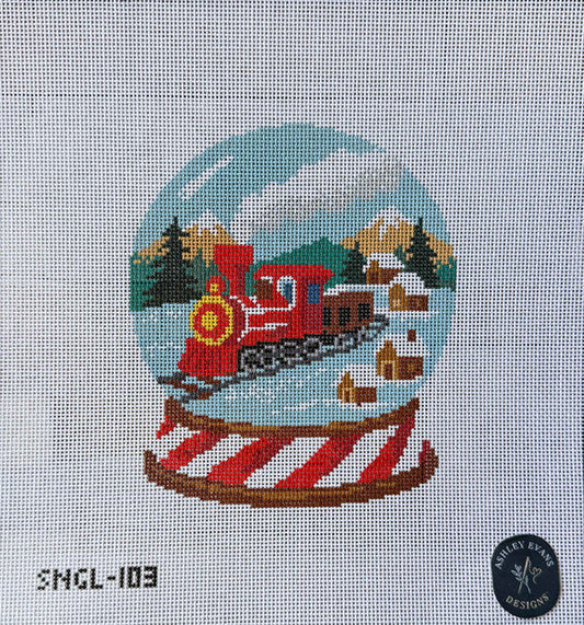 Home for the Holidays Christmas Train Snow Globe Hand-Painted Needlepoint Canvas