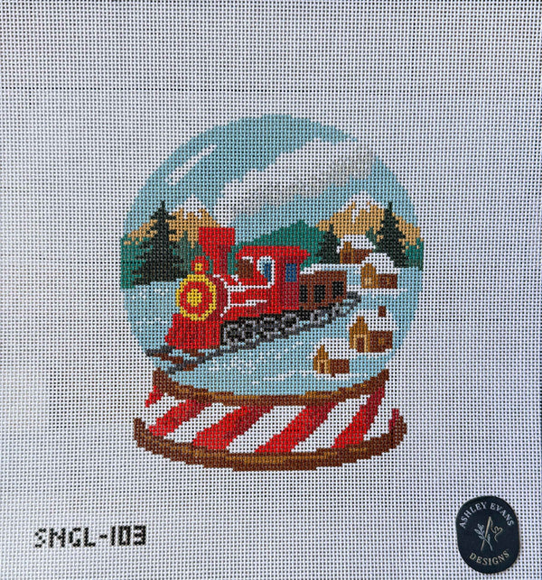 Home for the Holidays Christmas Train Snow Globe Hand-Painted Needlepoint Canvas