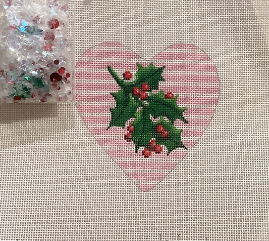 Mistletoe with Stripes Heart Shaped Snow Globe by Kate Dickerson