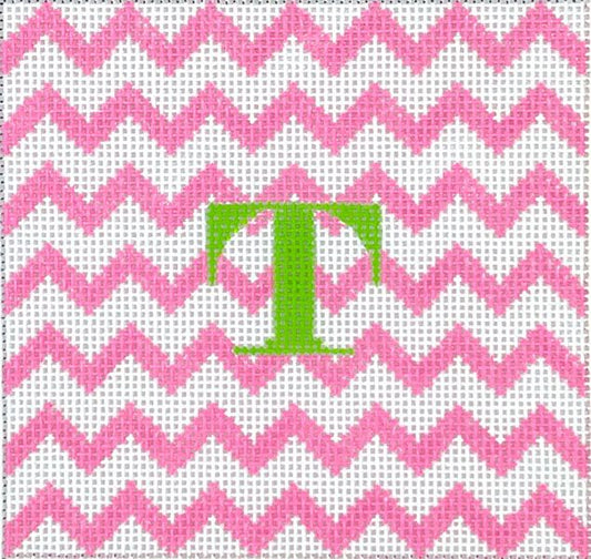 INSSQ4-54 Planet Earth 4" Square Insert Zigzag pink on white w/ green letter