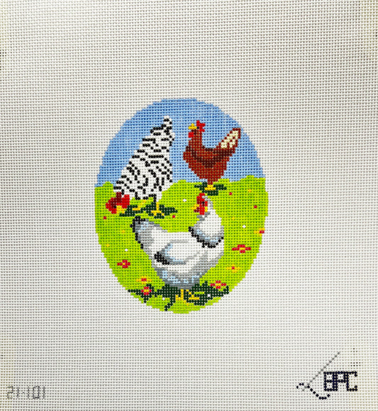 Three Hens Oval by Blueberry Point Canvas
