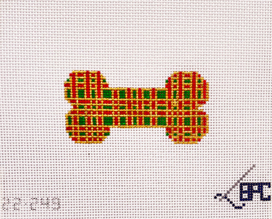 Red Green Gold Plaid Dog Bone
