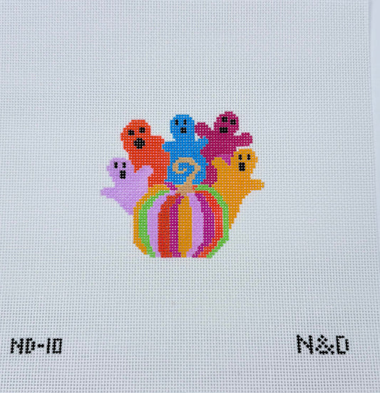 Colorful Ghost with Pumpkin by Nash & Daughters Needlepoint