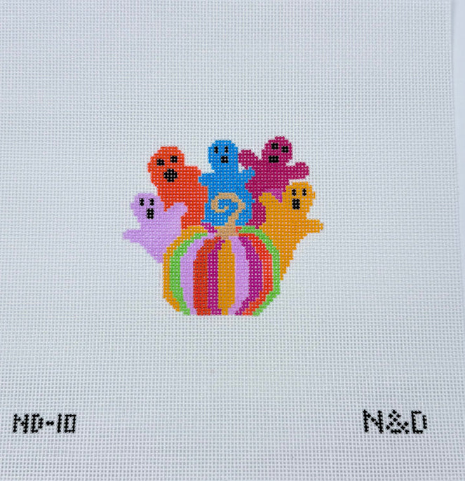 Colorful Ghost with Pumpkin by Nash & Daughters Needlepoint