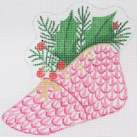 XM-83 Ornament - Pink "fishnet" Bootie "First Christmas"