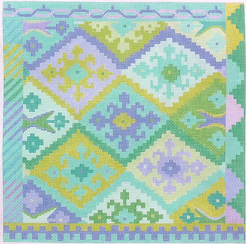 Kilm Square w/Stepped Diamonds - Caribbean palette by Kate Dickerson