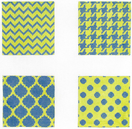 COP-12 Set of 4 Planet Earth Coaster Inserts Mixed Geometric Patterns navy & lime