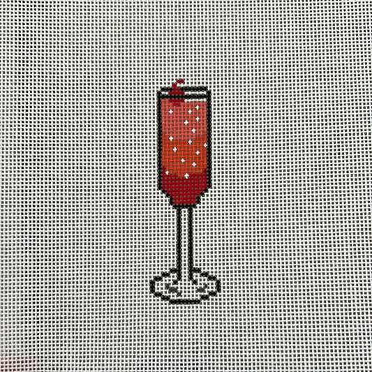 Needlepoint design of a "Dirty Shirley" in a glass on 18 mesh