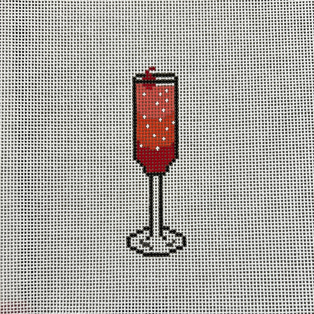 Needlepoint design of a "Dirty Shirley" in a glass on 18 mesh