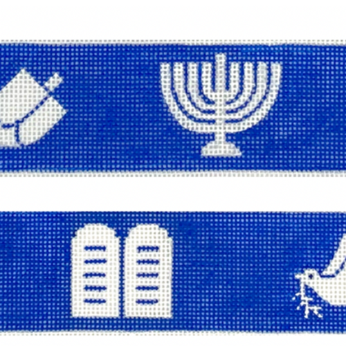 BL-89 Belt Jewish Symbols white on bright blue