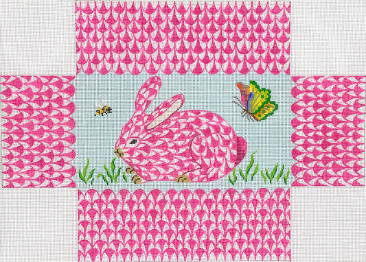 BR-33 Brick Fishnet Pink Bunny in the Grass with Bee & Butterfly
