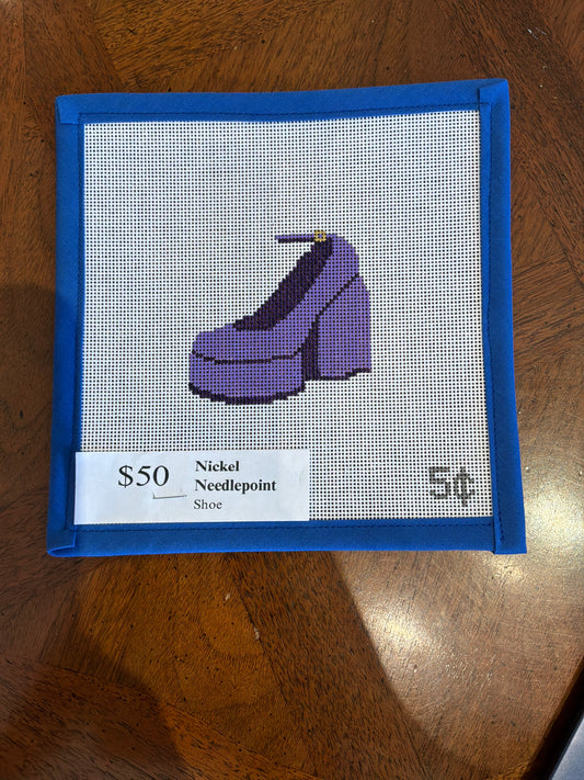 Purple High Heel Shoe Nickel Needlepoint